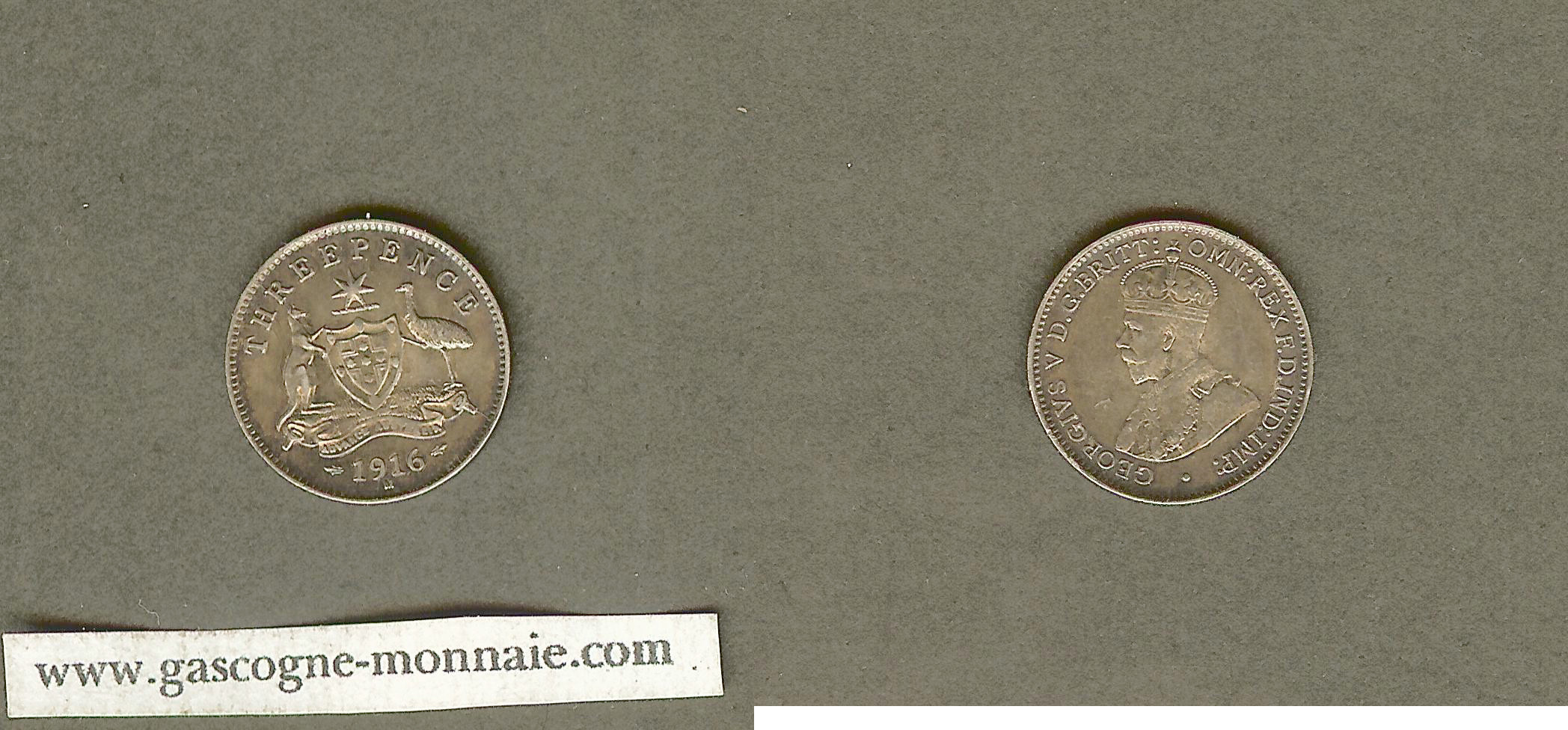 Australian 3 pence 1916 AU+